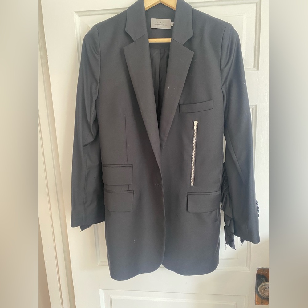 Preen Black Blazer with zip and ruffle detail on sleeves Size Small (US 4-6)